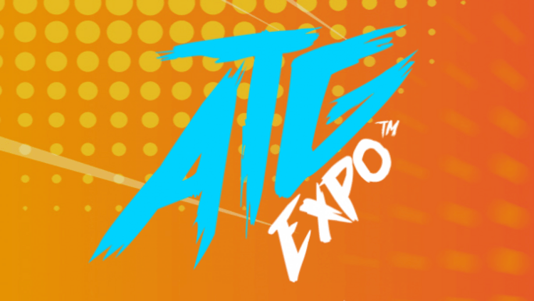 Logo for ATG Expo, with ATG in a fluorescent blue, and ‘Expo’ beneath it in smaller white letters.