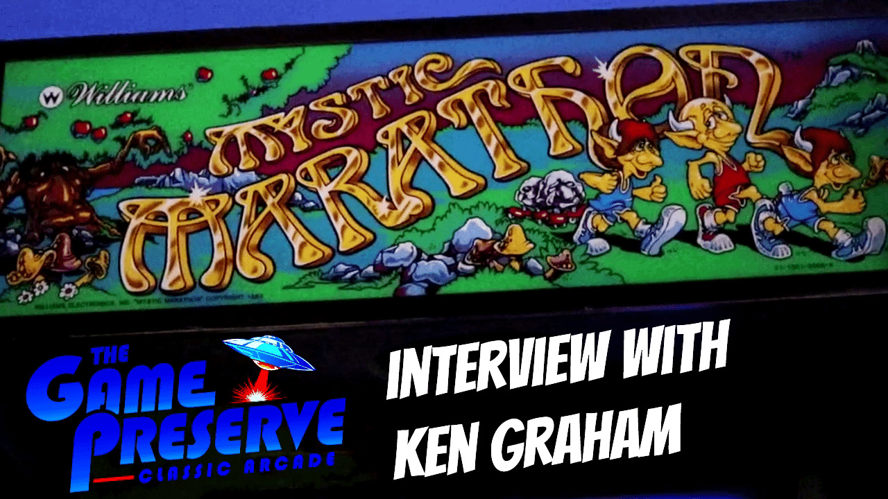 Cover art for Interview With Ken Graham, showing a photograph of the marquee for the arcade game Mystic Marathon
