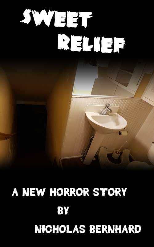 Cover for Sweet Relief, showing a photo of a bathroom set into the alcove of a basement stairwell leading into total darkness.