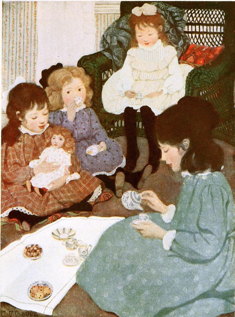 Sara and the other students hold a tea party.