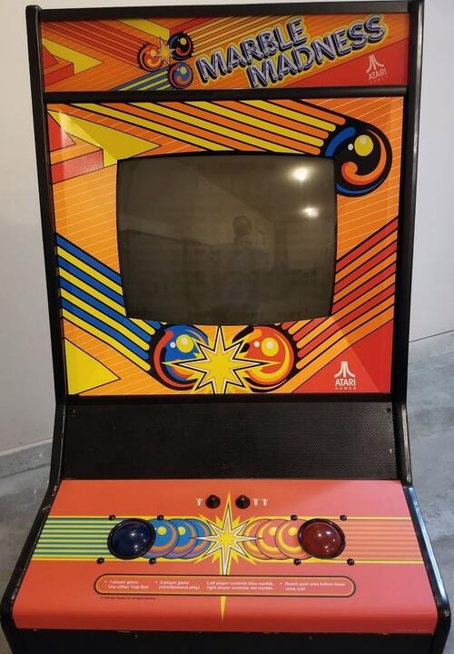 Photo of a Marble Madness arcade cabinet.