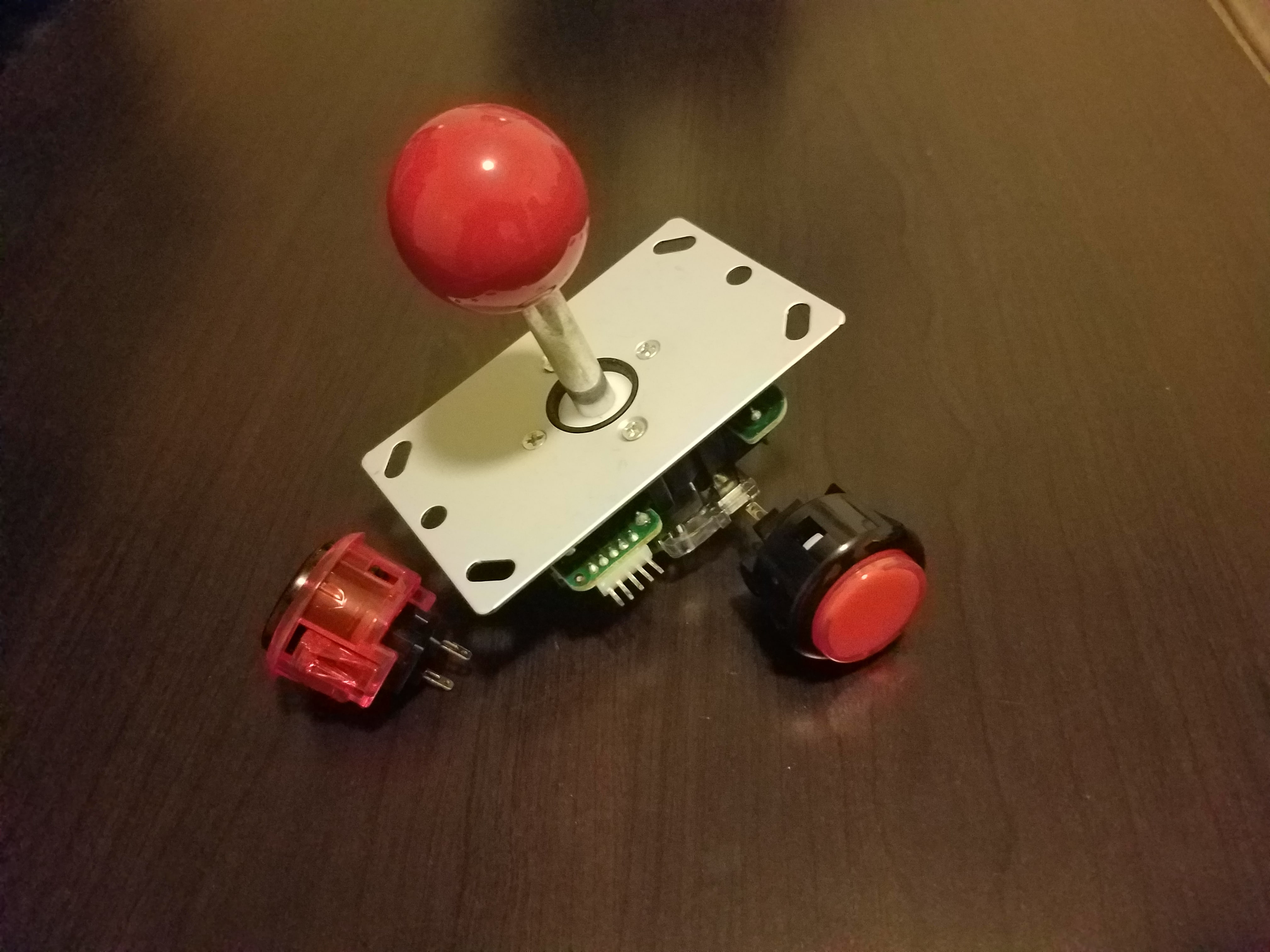 Photograph of buttons and lever for a custom arcade stick