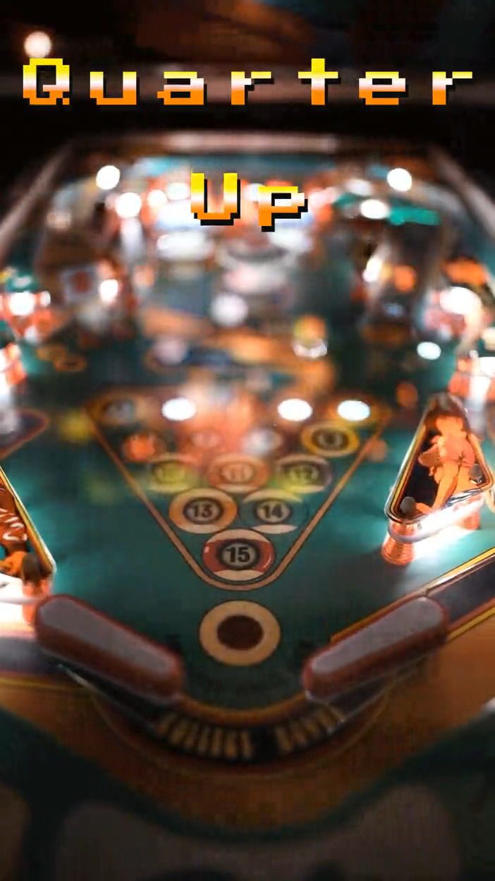 A moving image of a pinball playfield, photo taken at Lyons Classic Pinball in Lyons, Colorado