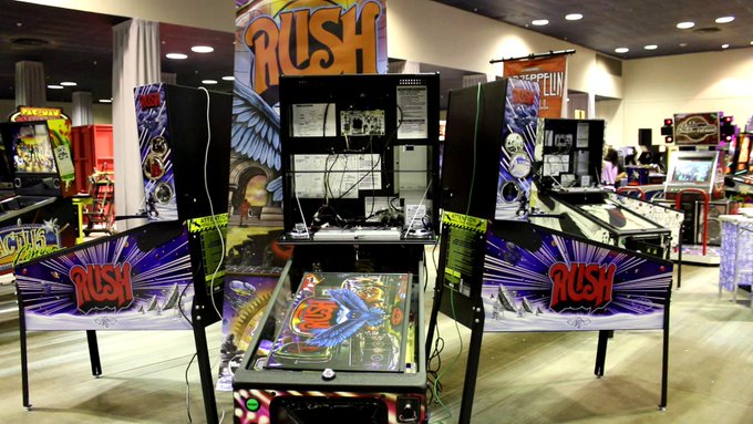 Inner workings of a Rush pinball machine, part of a presentation from Stern.